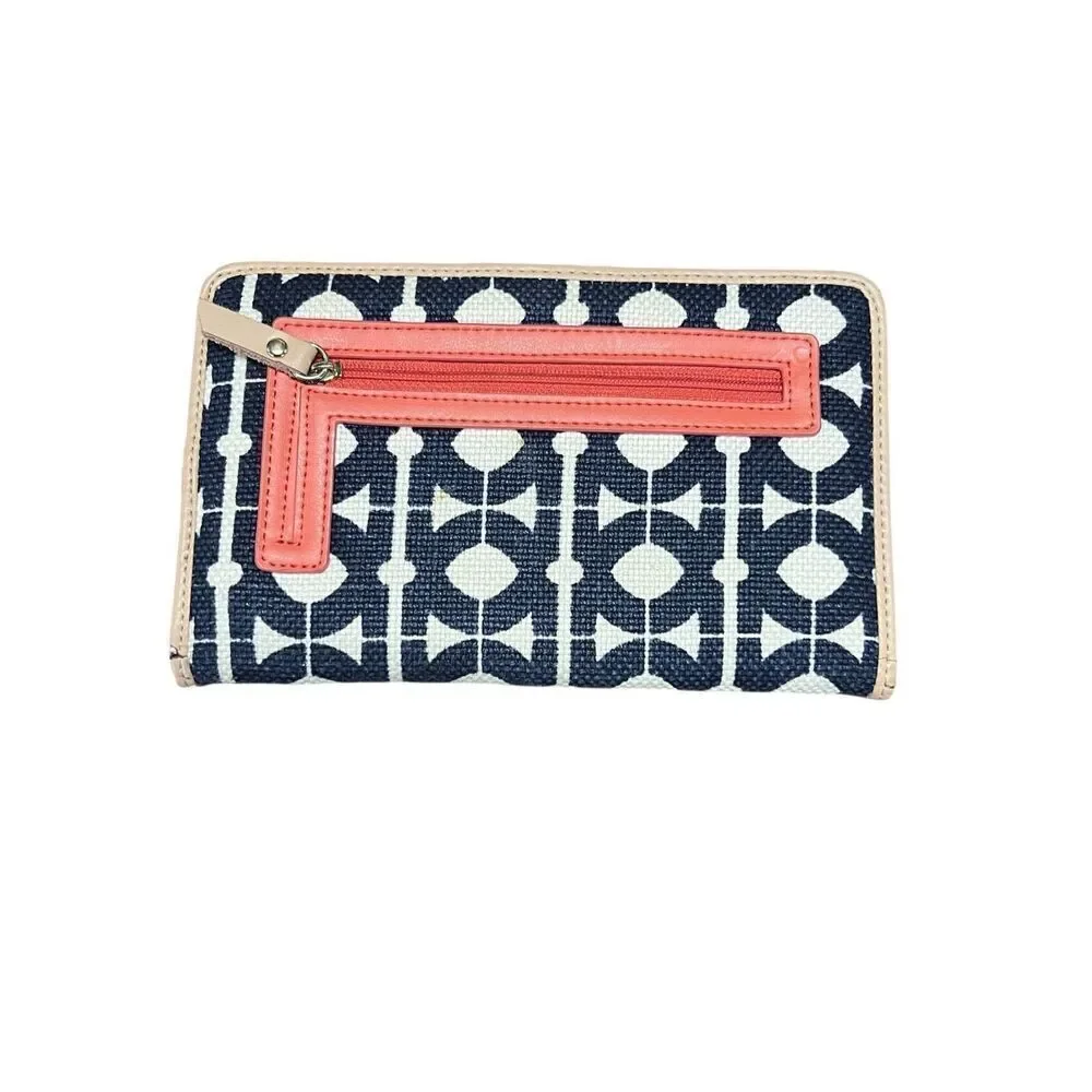 Spartina Wallet Cream Navy Blue Linen Leather Clutch Daufuskie Island 8